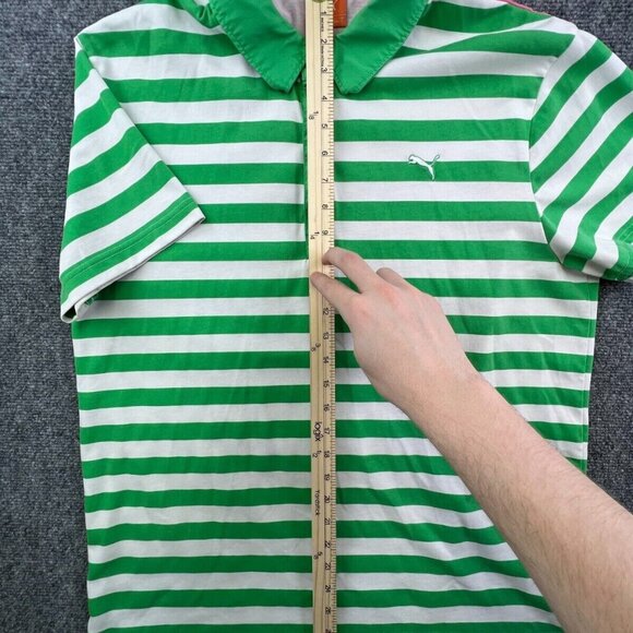 Puma Adult Mens Large Polo Short Sleeve Green Front Multicolor Back Stripe Logo - Picture 3 of 7